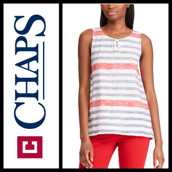 Chaps Tops - 🔴5/$15 Chaps Print Lace-Up Striped Tank NWT